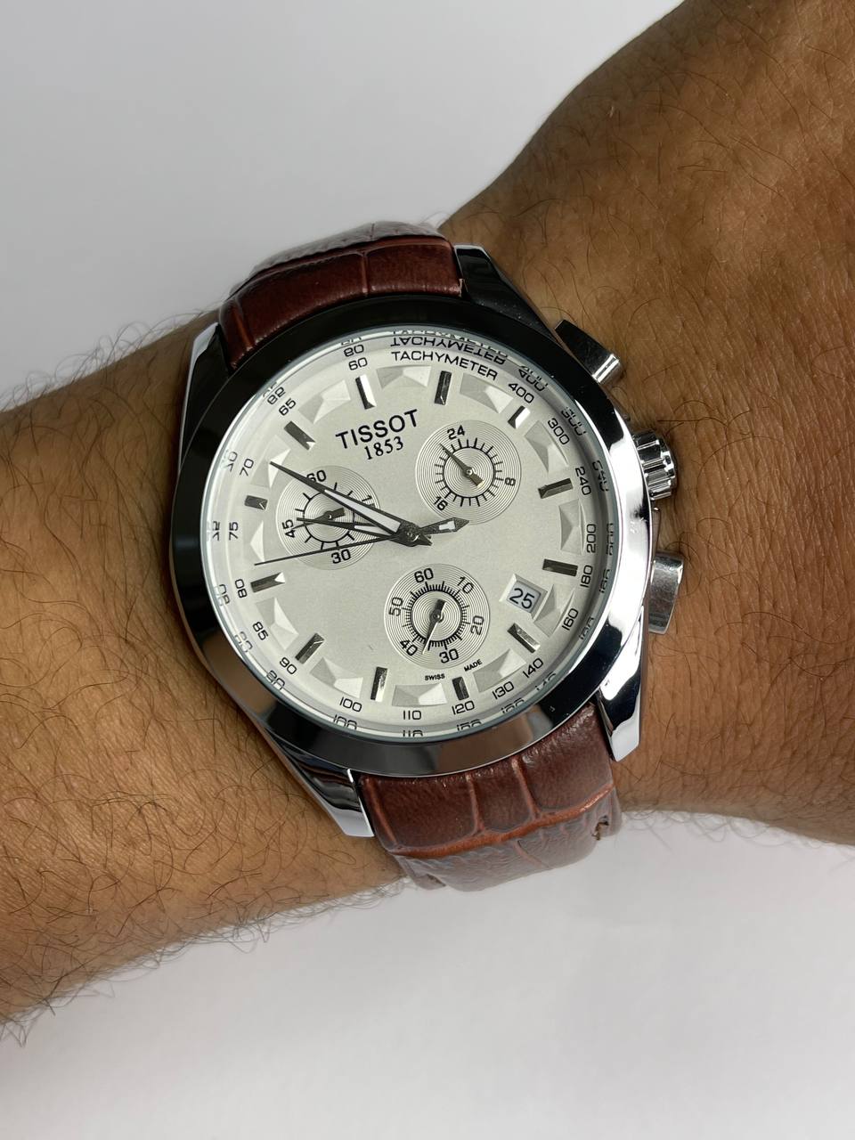 Tissot–Brown Leather Strap White Dial
