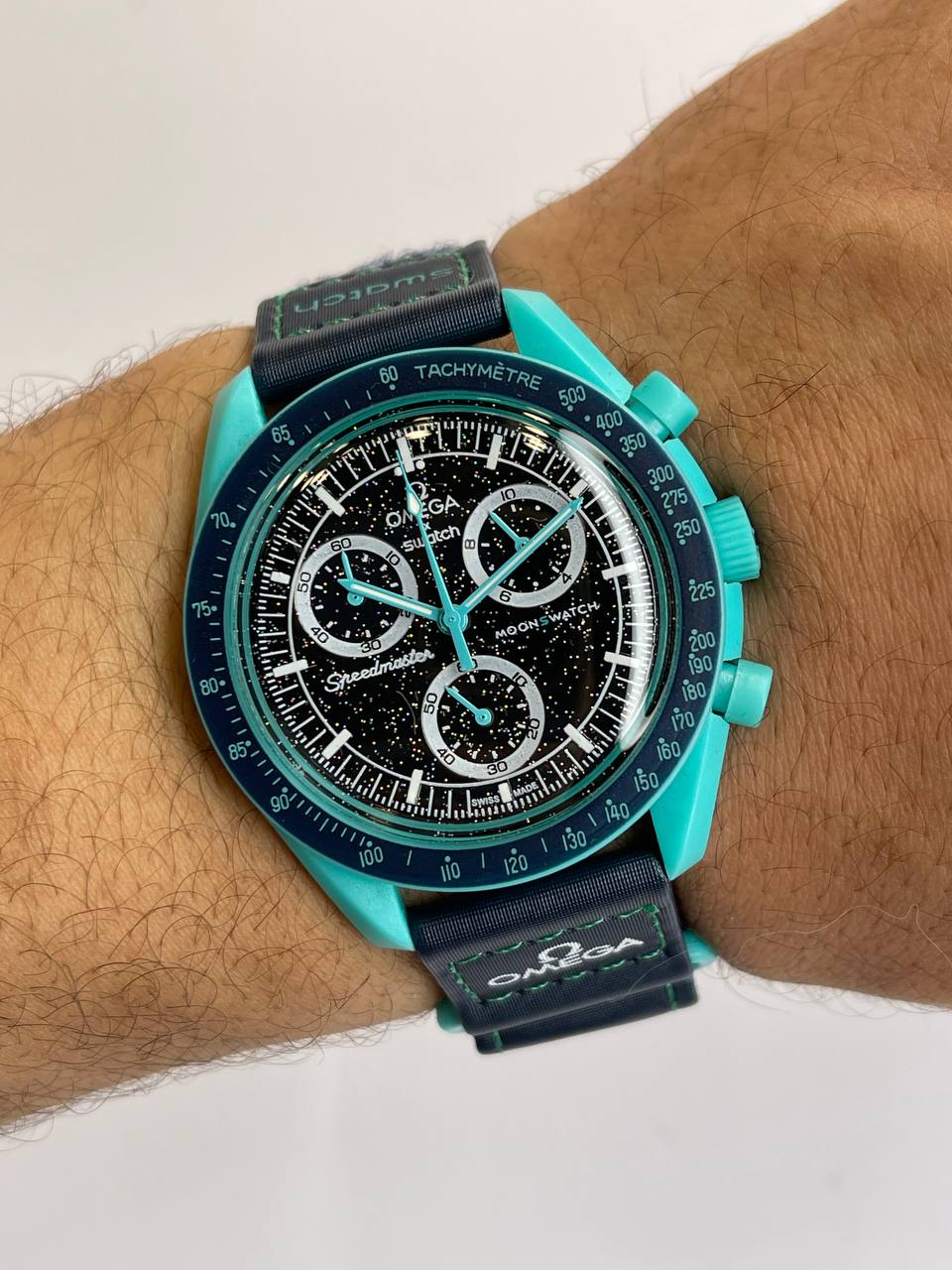 Omega Swatch–Space Black/Cyan Edition