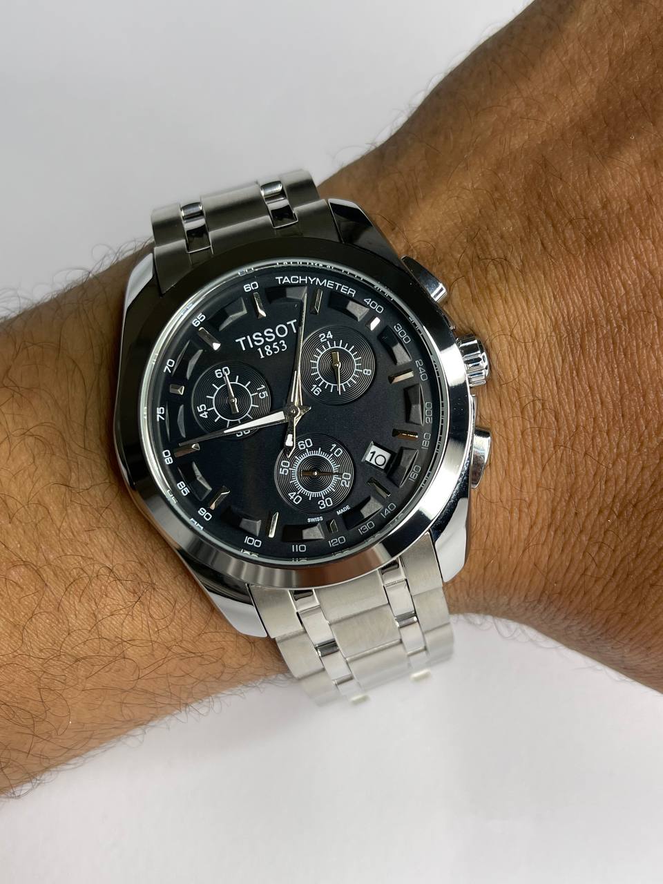 Tissot–Silver Metal Strap Black Dial