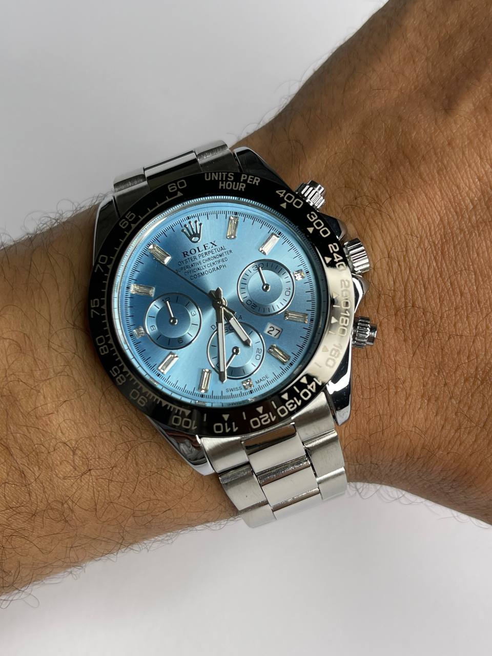 Rolex–Ice Blue Dial Silver Metal Strap