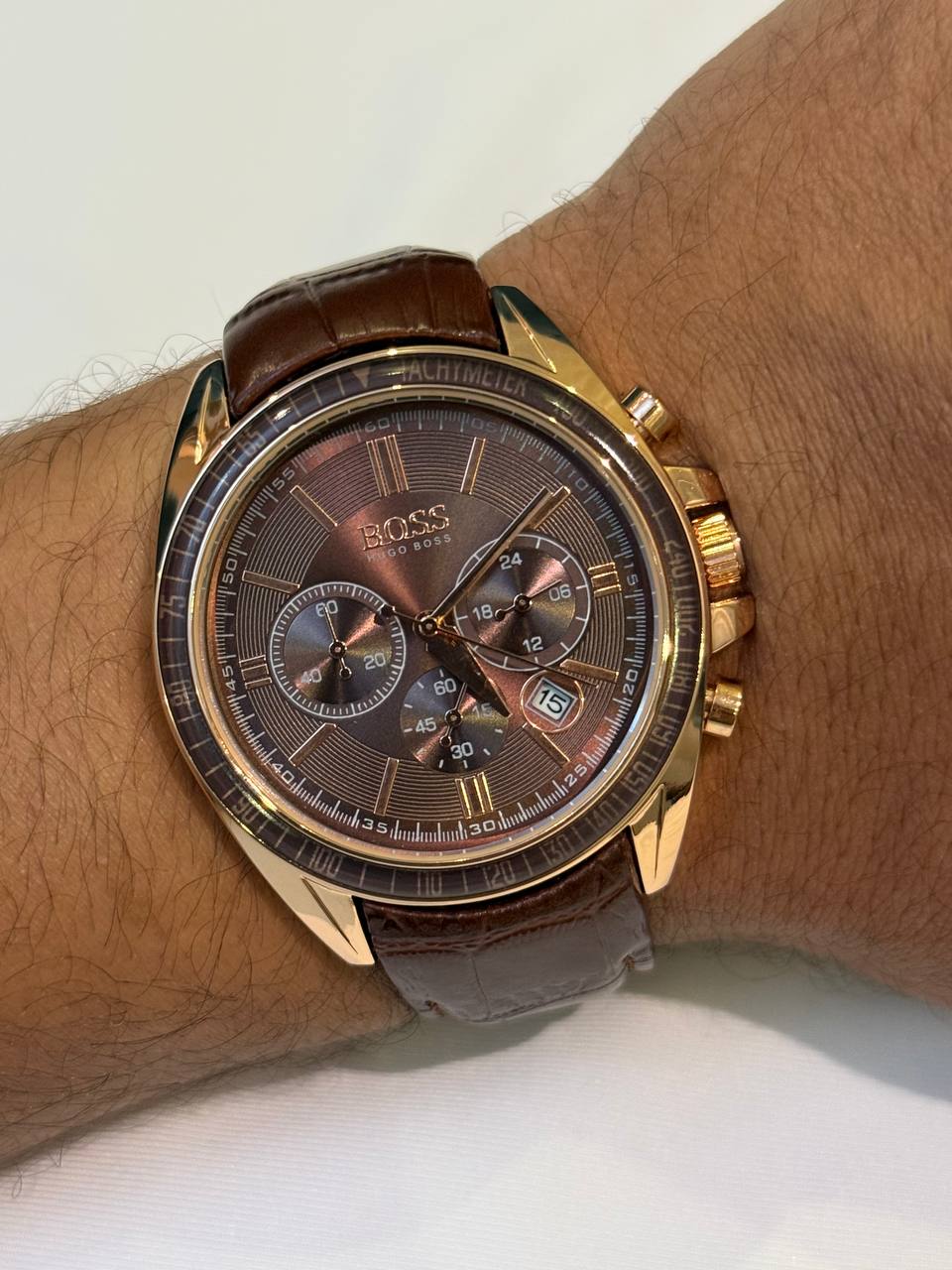 BOSS–Brown Leather Strap Rose Gold Case Brown Dial