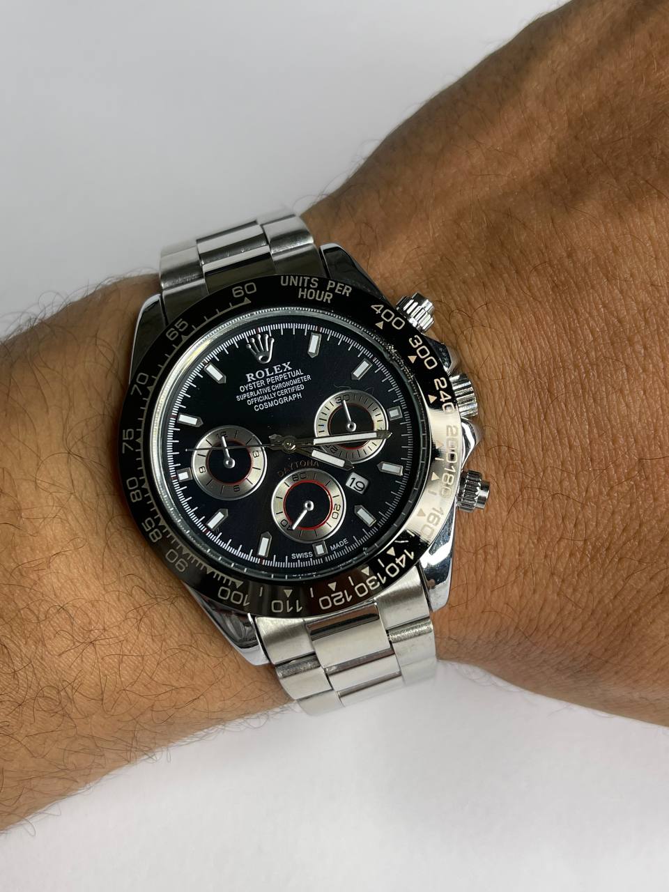 Rolex–Black Dial Silver Metal Strap
